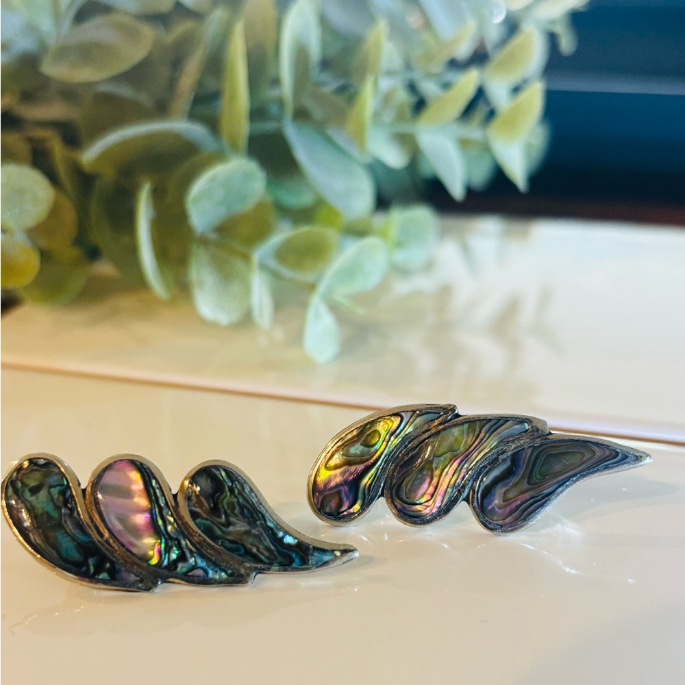 Iridescent Abalone Wing Stud Earrings in Green